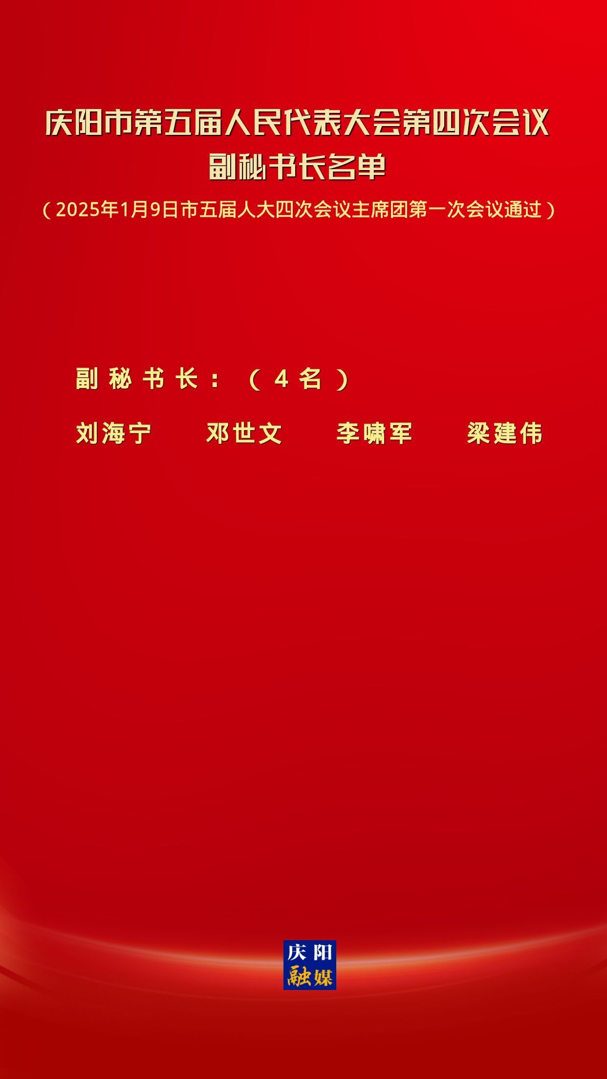 慶陽(yáng)市第五屆人民代表大會(huì)第四次會(huì)議副秘書長(zhǎng)名單